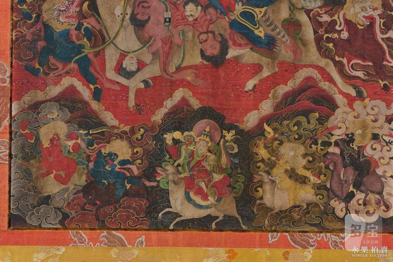 清乾隆 （雍和宫风格）矿物彩绘吉祥天母唐卡 - 图5